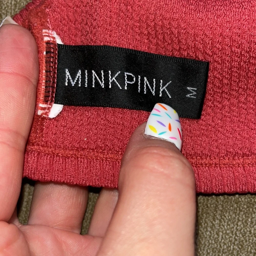 MINKPINK Kaya Twist Front Bikini Top in color Berry Textured Size Medium